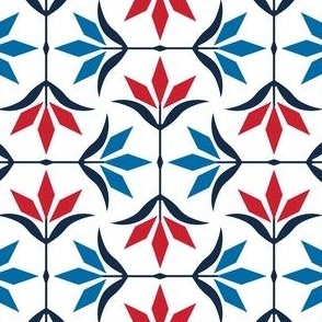 S ✹ Diamond Ogee Flower in Blue and Red Team Colors on a White Background - Modern Sports Decor