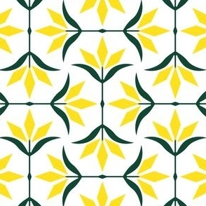 S ✹ Diamond Ogee Flower in Green and Yellow Team Colors on a White Background - Modern Sports Decor