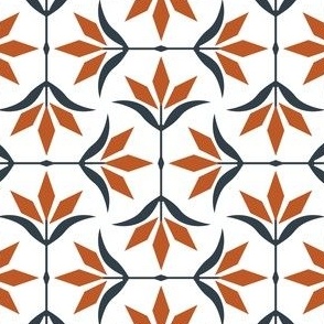 S ✹ Diamond Ogee Flower in Burnt Orange and Grey Team Colors on a White Background - Modern Sports Decor