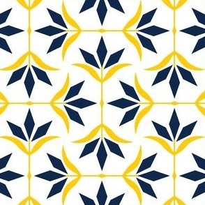 S ✹ Diamond Ogee Flower in Navy Blue and Yellow Team Colors on a White Background - Modern Sports Decor