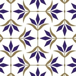 S ✹ Diamond Ogee Flower in Purple and Gold Team Colors on a White Background - Modern Sports Decor