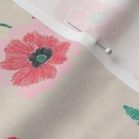 Hummingbirds and poppies | Beige Background 