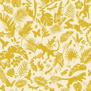 Exotic Jungle Print - Yellow Cream - Jungle Animals and Leaves