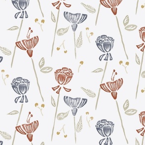 Flowers in the field - Block Print style