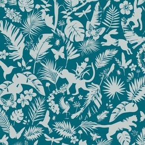 Teal Jungle Print - Jungle Animals - Tropical 