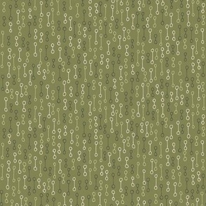 424 -  Small mini scale leaf green, olive green and slate grey  keyhole double loop reminiscent of a horse bit, organic shaped hand drawn geometric - for cotton sheets, curtains, table linen, two directional for apparel and wallpaper.