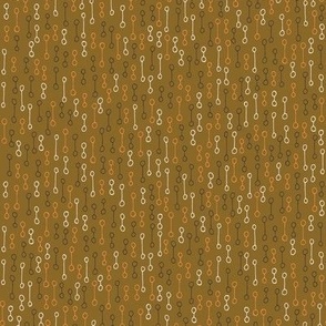 424 -  Small mini scale warm neutral  tawny russet bronze, grey and apricot keyhole double loop reminiscent of a horse bit, organic shaped hand drawn geometric - for cotton sheets, curtains, table linen, two directional for apparel and wallpaper.