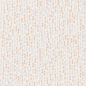 424 -  Small mini scale warm neutral cream, grey and terracotta with a pop of sky blue keyhole double loop reminiscent of a horse bit, organic shaped hand drawn geometric - for cotton sheets, curtains, table linen, two directional for apparel and wallpape