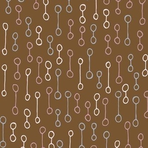 424 -  Medium scale grey, dusty rose pink, creamy pink and warm chocolate brown keyhole double loop reminiscent of a horse bit, organic shaped hand drawn geometric - for cotton sheets, curtains, table linen, two directional for apparel and wallpaper.