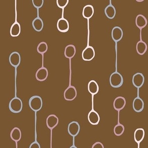 424 - Large scale  grey, dusty rose pink, creamy pink and warm chocolate brown keyhole double loop reminiscent of a horse bit, organic shaped hand drawn geometric - for cotton sheets, curtains, table linen, two directional for apparel and wallpaper.