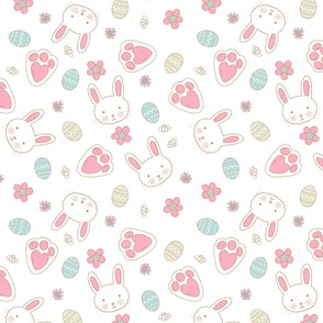 Bunnies and Easter Eggs on White, Bunny Fabric, Spring, Spring Fabric, Cute Bunnies, Bunny Faces, Bunnies, Rabbits, Easter Bunnies, Easter Fabric, Kids Easter, Cute Easter