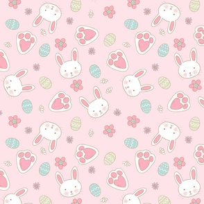 Bunnies and Easter Eggs on Pastel Pink, Bunny Fabric, Spring, Spring Fabric, Cute Bunnies, Bunny Faces, Bunnies, Rabbits, Easter Bunnies, Easter Fabric, Kids Easter, Cute Easter