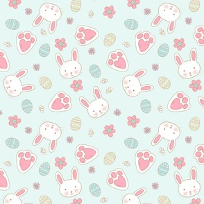 Bunnies and Easter Eggs on Pastel Blue, Bunny Fabric, Spring, Spring Fabric, Cute Bunnies, Bunny Faces, Bunnies, Rabbits, Easter Bunnies, Easter Fabric, Kids Easter, Cute Easter
