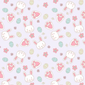 Bunnies and Easter Eggs on Pastel Purple, Bunny Fabric, Spring, Spring Fabric, Cute Bunnies, Bunny Faces, Bunnies, Rabbits, Easter Bunnies, Easter Fabric, Kids Easter, Cute Easter