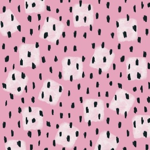 Girly Abstract Pink Black and White Paint Brush Strokes and Spots Pattern