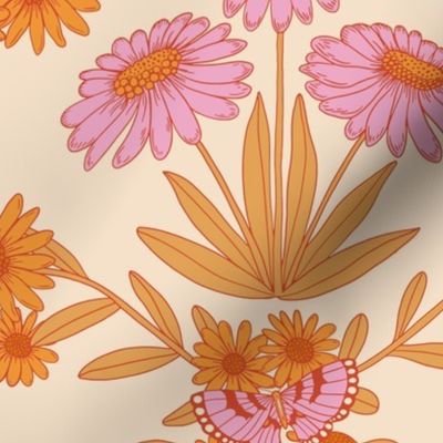 Retro Lilac Daisies  on Cream