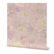 Lotus Blossoms, Soft Pastels Rose Pink, Hand Drawn Botanical Flowers, Large 