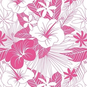Pink Hawaiian Hibiscus flowers and leaves 7x7