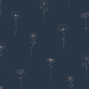 Scandinavian Wildflowers - Dark Blue Navy