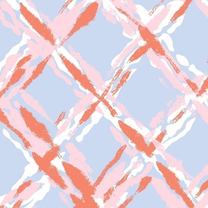 painterly diamond geometric/light blue pink and coral/large