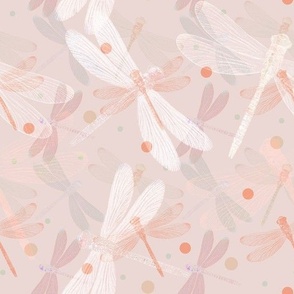 Dragonflies on a light coral background.