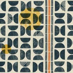 Modern Bauhaus block print in blue yellow and orange - Large