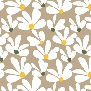 White Flowers Earth Tones on Soft Brown 6in x 6in