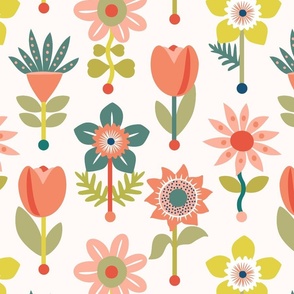 Stylised Summer Floral in Peach, Teal & Lime