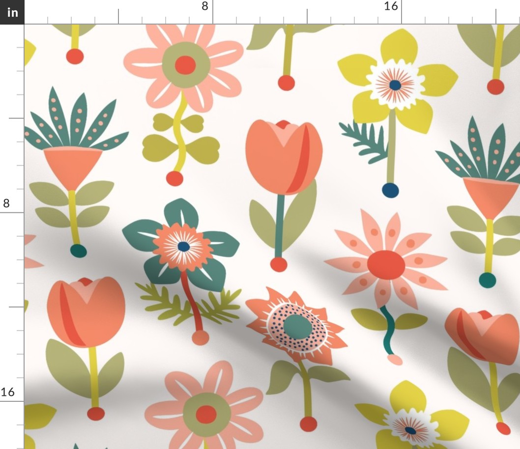 Stylised Summer Floral in Peach, Teal & Lime