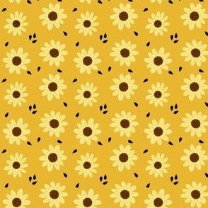 Sunflowers and seeds on yellow background / yellow flowers