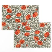 Peace and Dreams Poppy Print In Cream, Grey and Coral Medium