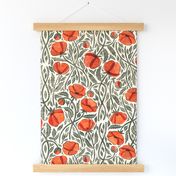 Peace and Dreams Poppy Print In Cream, Grey and Coral Medium