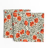 Peace and Dreams Poppy Print In Cream, Grey and Coral Medium