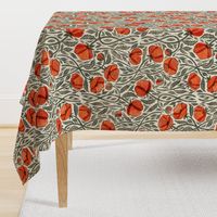 Peace and Dreams Poppy Print In Cream, Grey and Coral Medium