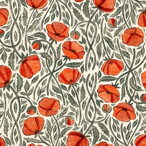 Peace and Dreams Poppy Print In Cream, Grey and Coral Medium