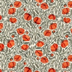 Peace and Dreams Poppy Print In Cream, Grey and Coral Small