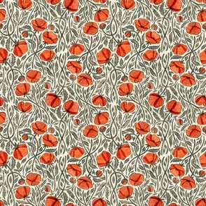 Peace and Dreams Poppy Print In Cream, Grey and Coral Microprint