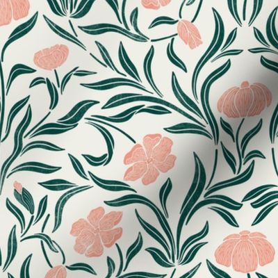 Garden Cosmos-Symbolizing- Order, Harmony and Balance- Block Print Vintage Damask- pink and green Large