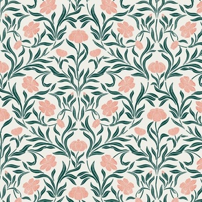 Garden Cosmos-Symbolizing- Order, Harmony and Balance- Block Print Vintage Damask- pink and green Large