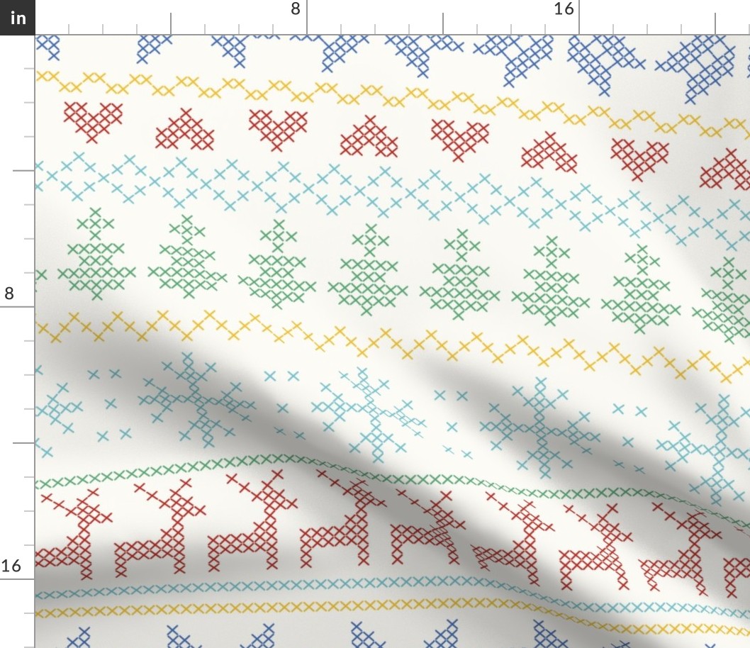(XL) Fair Isle Multicolored, winter scandi nordic, jumbo scale for winter festive bedding