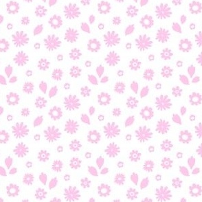 Ditsy pink  flowers on white background/ doodle floral