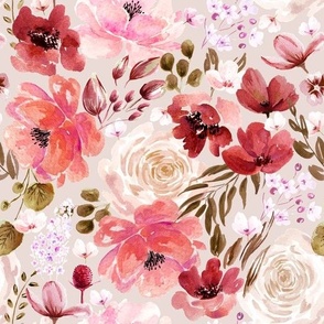 Floral Chaos Watercolor Flowers Light Red