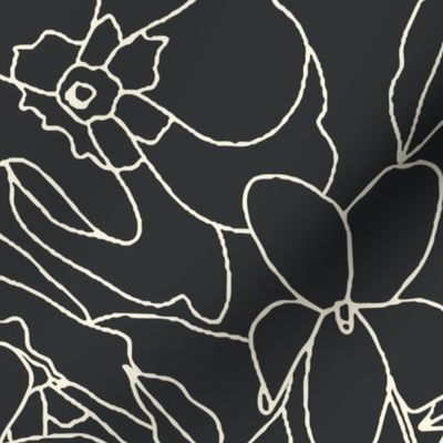 Bold Floral Line Art - Large Botanical line drawings | charcoal grey