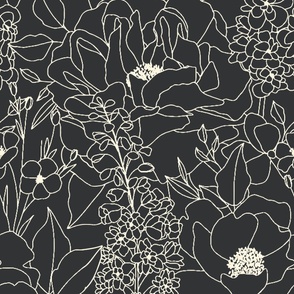 Bold Floral Line Art - Large Botanical line drawings | charcoal grey
