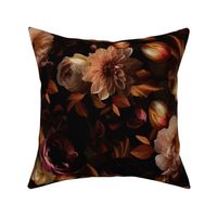 Large- Opulent Midnight Copper Brown Antique Baroque Maximalistic Flowers Romanticism - Gothic And Mystic inspired 