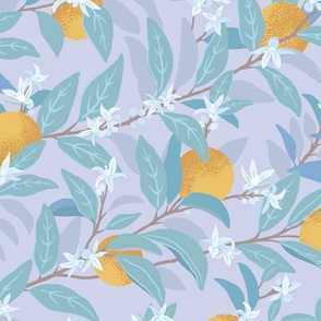 Orange Blossoms Floral Print - Floriography - Teal On Lavender