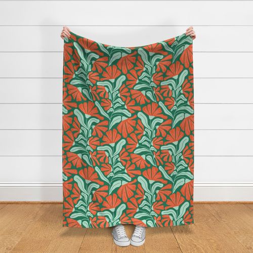 Retro Whimsy Holiday Floral in red orange, mint and green