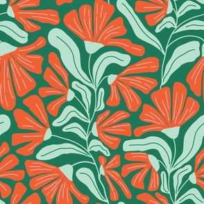 Retro Whimsy Holiday Floral in red orange, mint and green