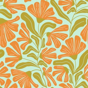 Retro Whimsy Floral in orange on mint green