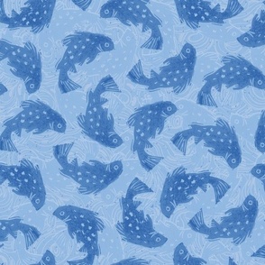 Fish Linocut - Blue